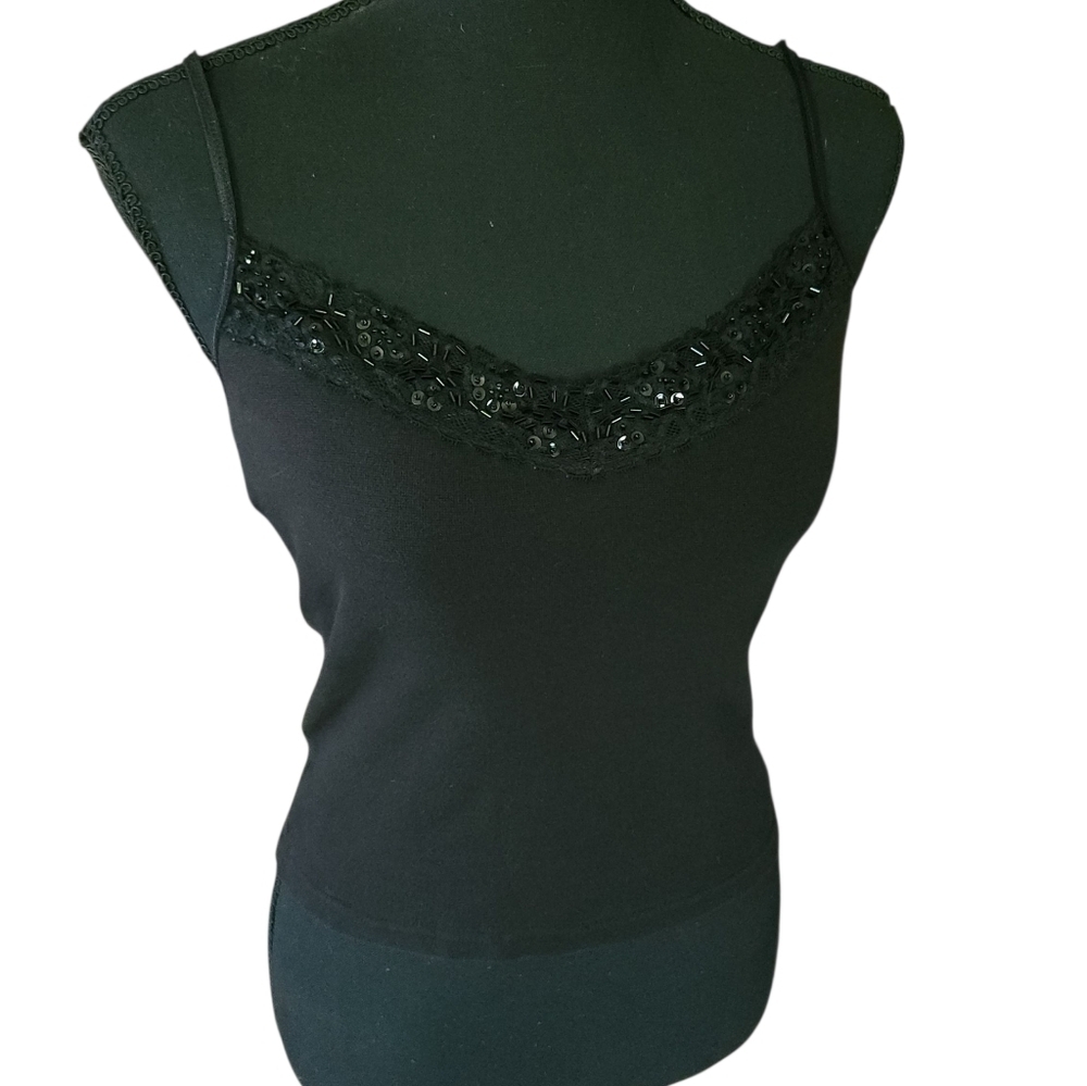One Step Up Black Lace Beaded Size M Bodycon Cami